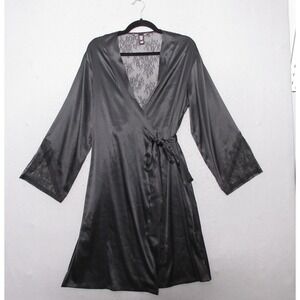 Victorias Secret Chantilly Lace Kimono Robe Black Whimsigoth Fairy Grunge Satin